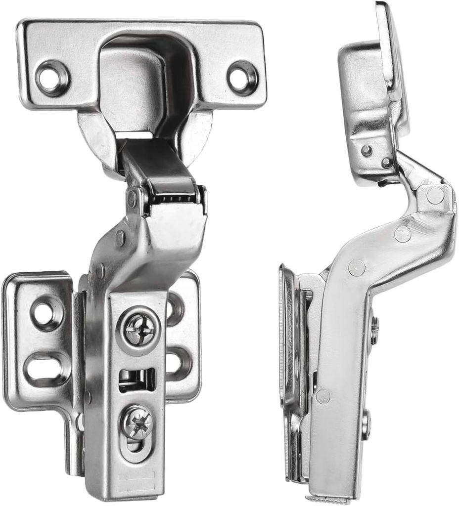 2pcs Inset Cabinet Hinge Frameless Concealed Door Hinges European Soft Closing Four-Hole Mounting Plate Hinges Nickel Plated Finish