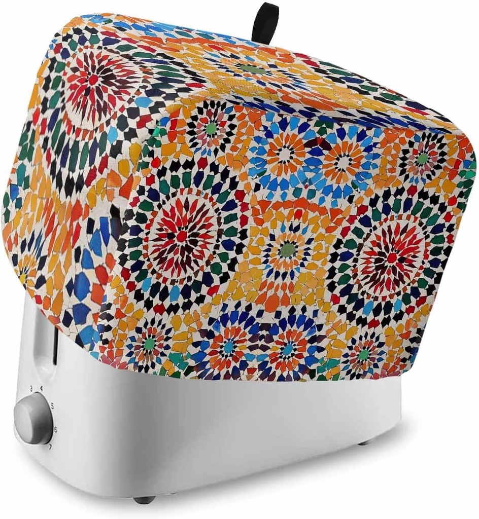 Colorful Boho Toaster Cover 4 Slice, Large Kitchen Appliance Covers, Watercolor Abstract Geometric Toaster Oven Cover with Loop, Bread Machine Cover Polyester Dust Cover Protection