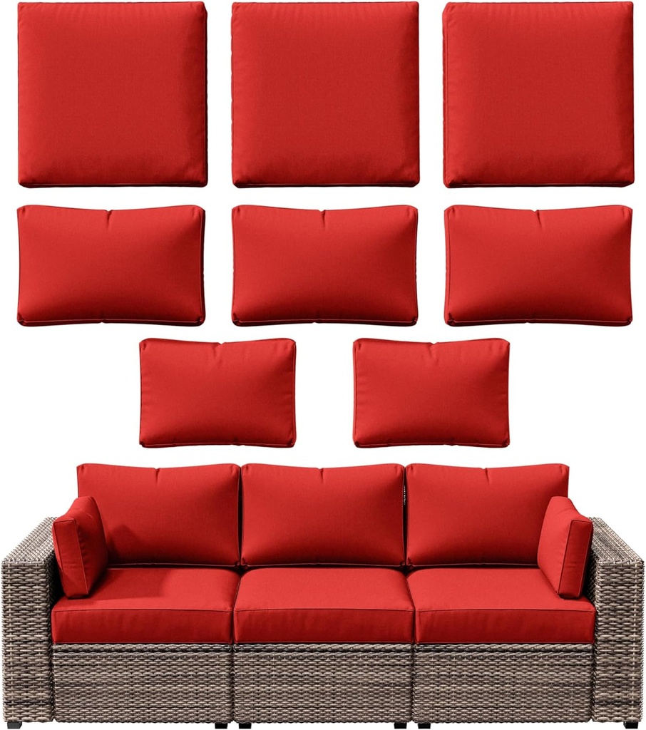 8p Outdoor Cushion Slipcovers Outdoor Patio Cushions Covers Replacement Waterproof with Zipper for 3-Seat Rattan Sofa Patio Furniture Cushion Covers, Covers Only