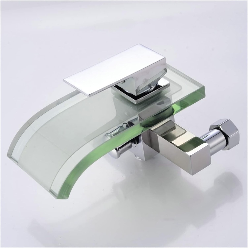 Modern Glass and Brass Faucet Bathroom Waterfall Bathtub Faucet Basin Tap Wall Mounted LH-8008