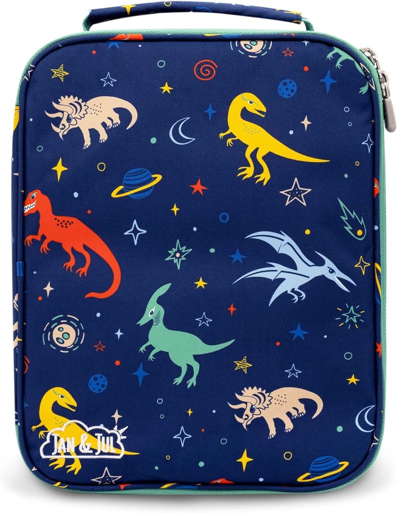 JAN & JUL Boys' Insulated School Lunch Bag with Handle for Kids and Toddlers (Space Dinos, One Size)