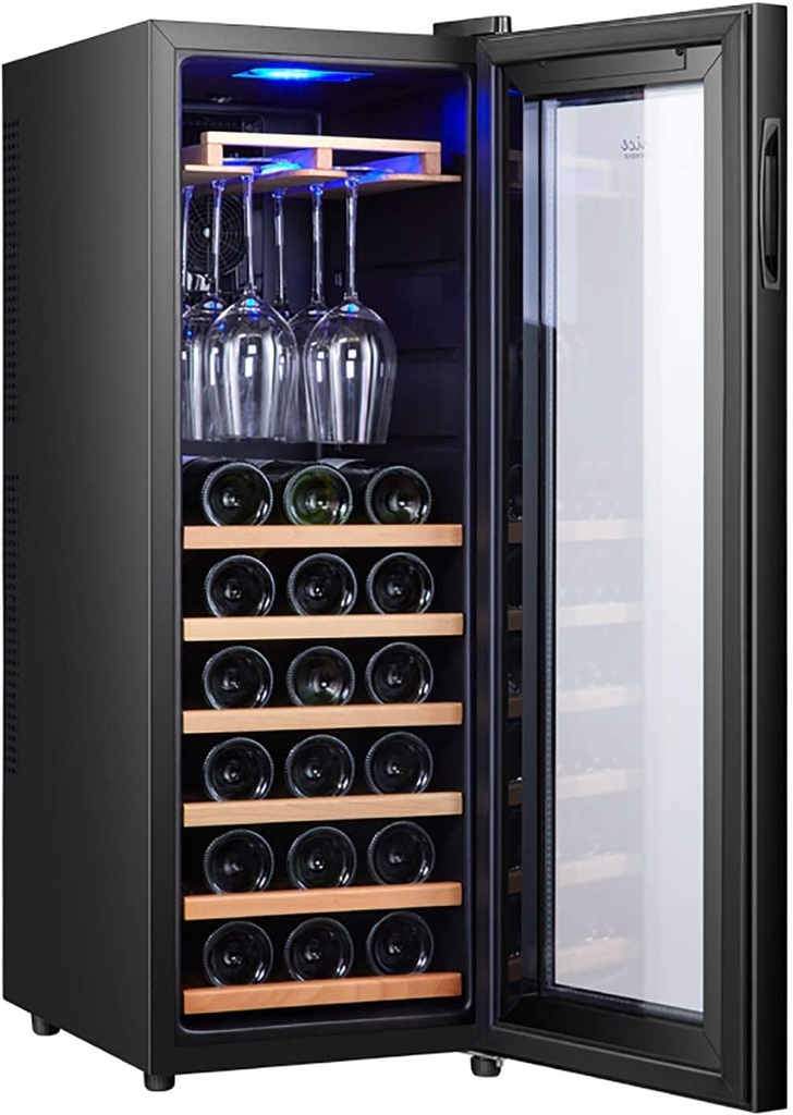 30 Bottles Wine Cooler Compressor Freestanding Chiller Quiet Operation Top Hanging Cup Multifunction Smart Touch Beer and Champagne Wine Cellar