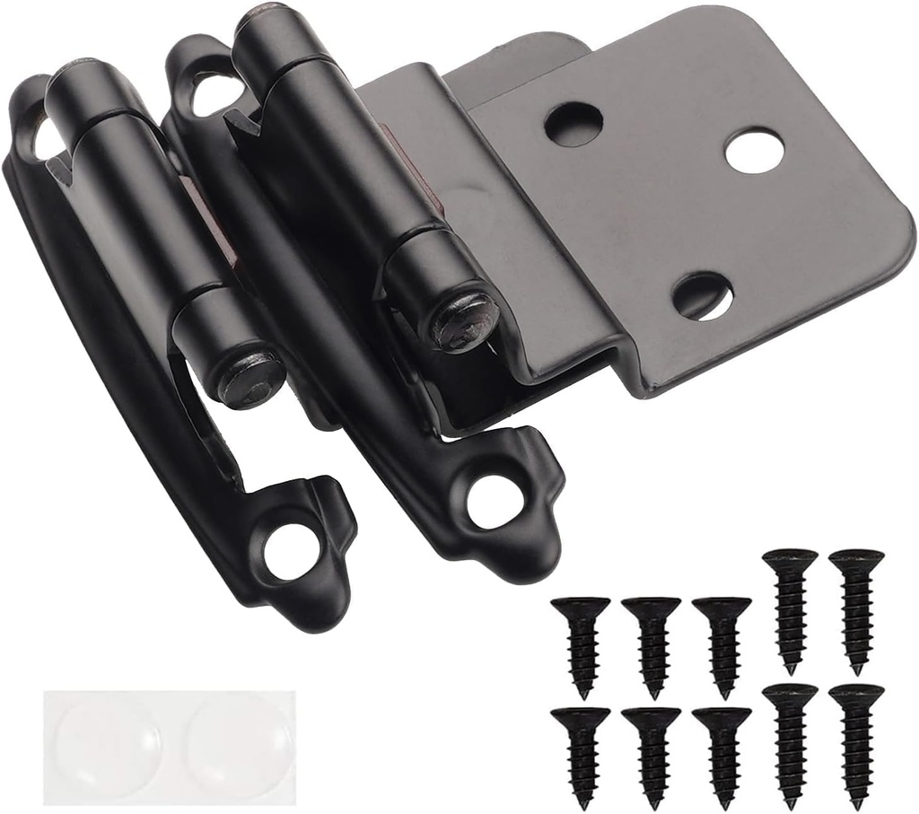 DecoBasics 3/8" Inset Cabinet Hinges Black (30 Pair -60 Pcs) Offset Self Closing Matte Black Cabinet Hinges for Kitchen Cabinets w/Bumpers & Upgraded Screw