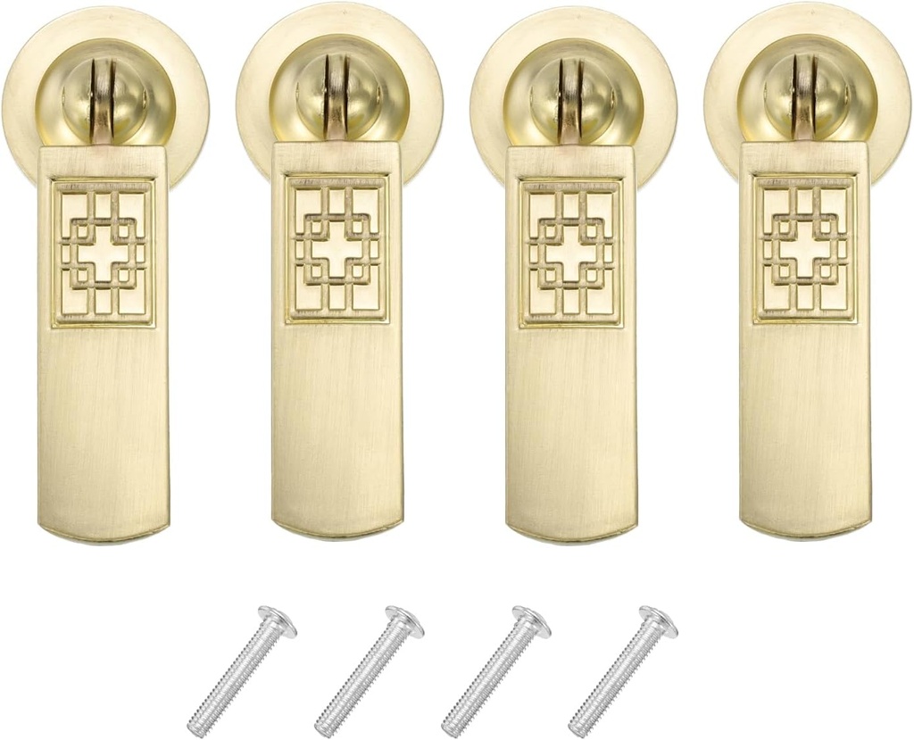 uxcell 4 Sets Chinese Hollow Drawer Pulls Single Hole 66.4mm/2.6" Ring Knobs Dresser Handles with Screw Zinc Alloy for Dresser Drawer Furniture Closet Cupboard Hardware Gold Tone