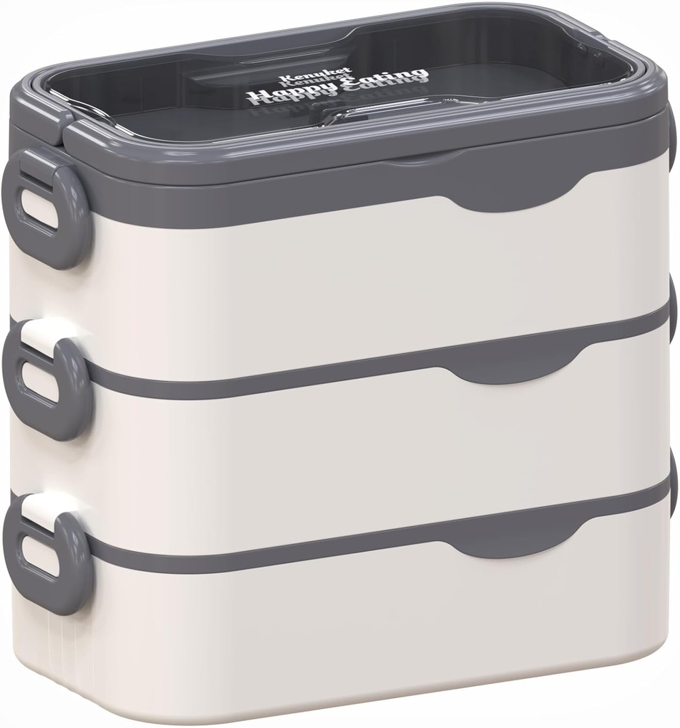 Bento Box Adult Lunch Box, Stackable 3 Layers Large Capacity Lunch Containers, Microwave and Dishwasher Safe Food Grade Containers with Utensils, Dividers and Sauce Boxes for Men, Women, Kids