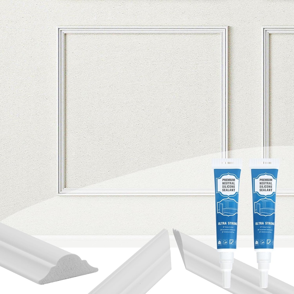 KASARO Pre-Cut Wall Molding Kit, Wainscoting Ready to Assemble 3D Panel for Interior Decor, Premade PS White Picture Frame Style Molding Accent (Sample)