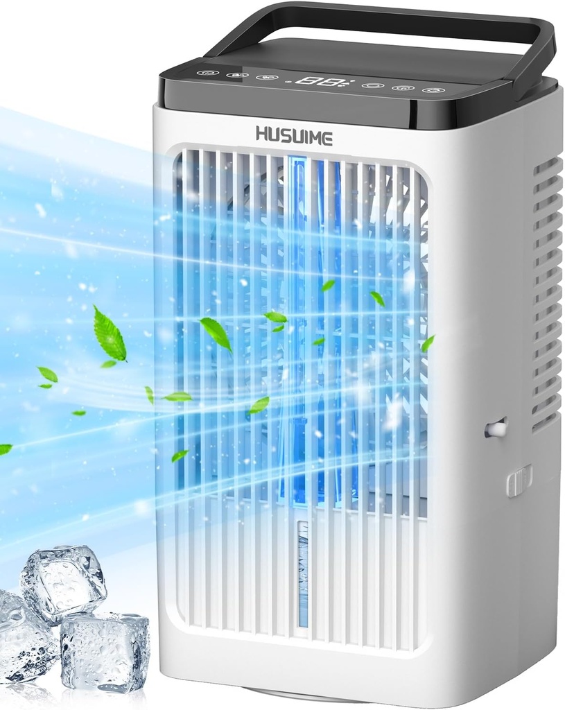 Portable Air Conditioners, Evaporative Air Cooler with 4 Wind Speeds & 2 MIst Modes, 8H Timer, 7 Color Light Air Conditioner Portable for Room Car Office Camping, LED Touch Screen Personal Cooling Fan