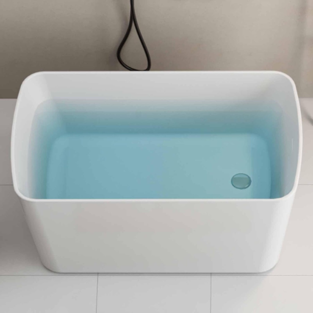 49" Rectangular Freestanding Soaking Bathtub with Chrome Overflow and Drain, Acrylic Stand Alone Tub with Seat, Japanese Soaking Tub for Bathroom, R-Corner Design, Ergonomic (White, 49")