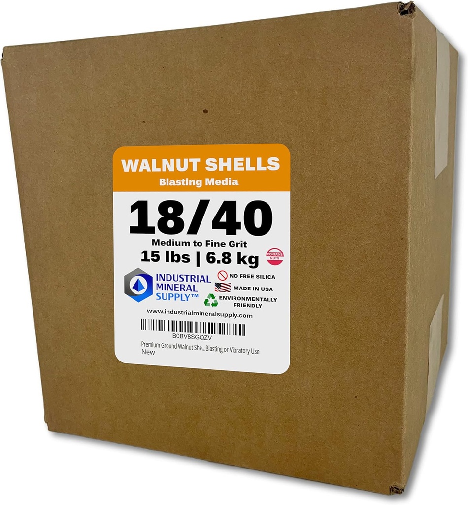 Premium Ground Walnut Shells Grit Size 18/40-15 lbs/6.8 kg - Medium to Fine Grit Walnut Shells for Tumbling, Blasting or Vibratory Use