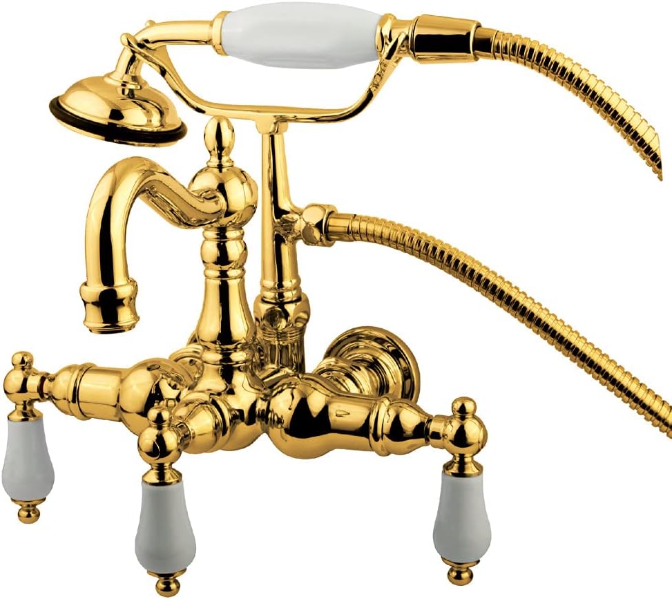 Kingston Brass CC1011T2 Vintage 3-3/8-Inch Wall Mount Tub Faucet, Polished Brass