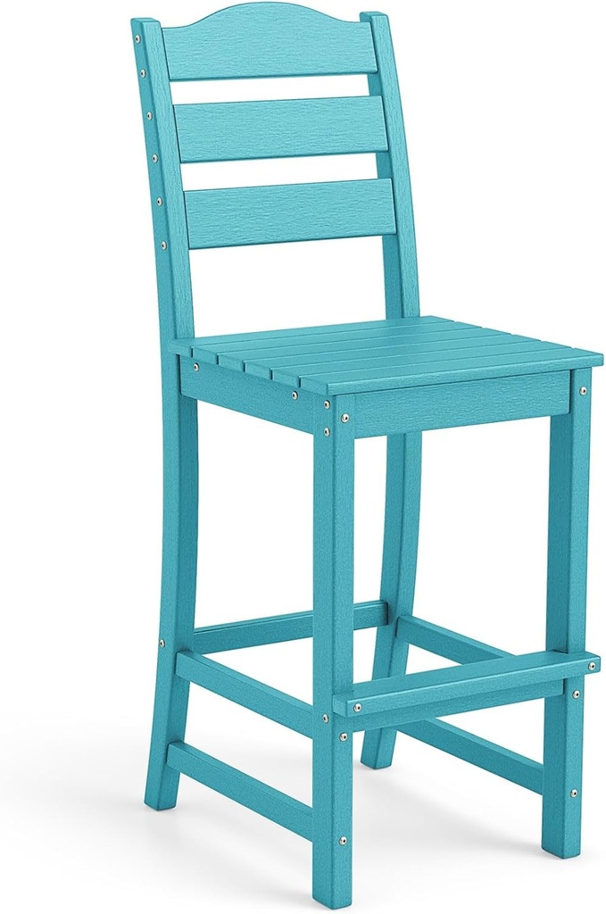 Tangkula Patio HDPE Barstool, Outdoor High Top Bar Chair w/Backrest & Footrest, All-Weather Wood-Plastic Bar Height Chair for Poolside, Backyard, Porch (1, Turquoise)