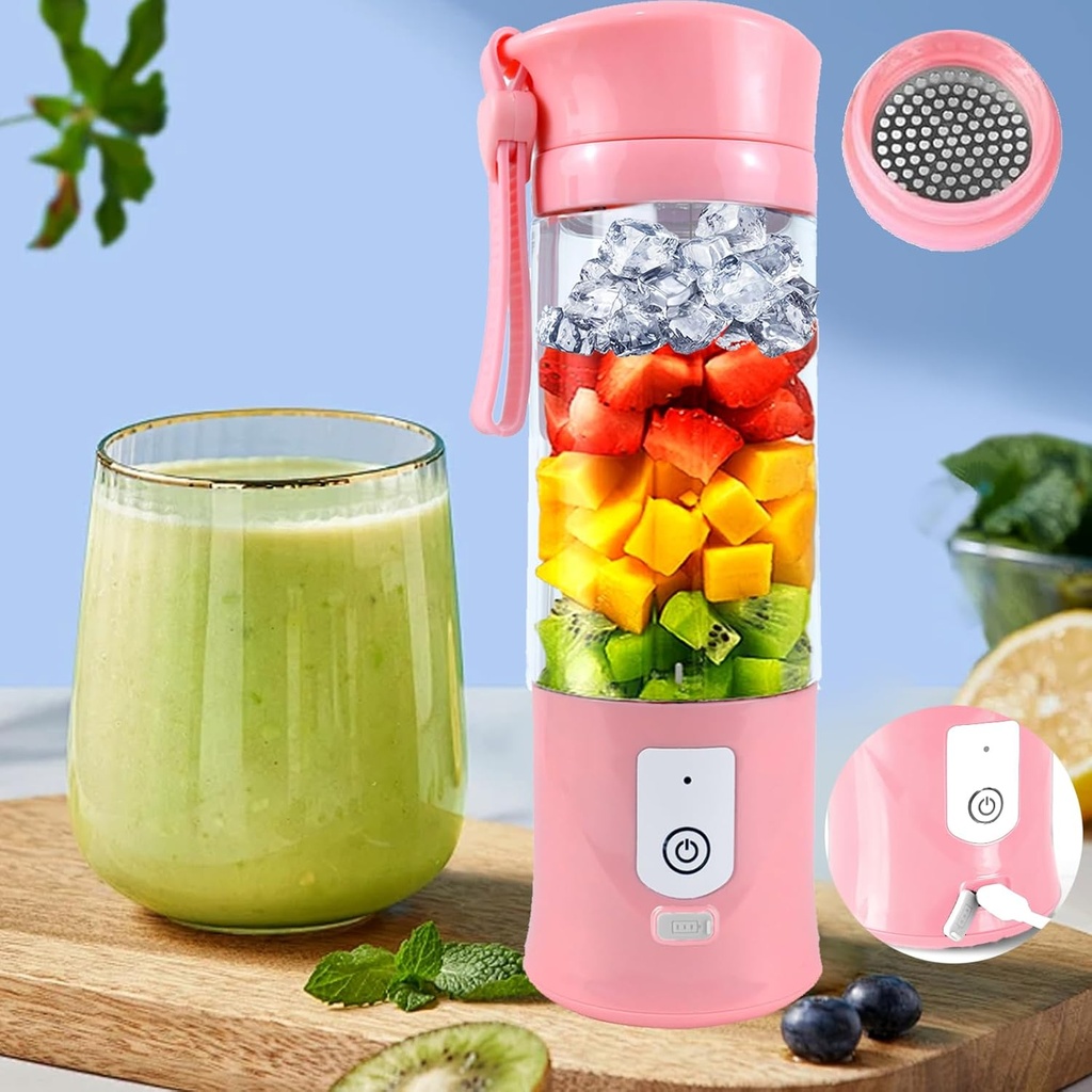 Portable Blender for Smoothies & Shakes -13oz Cordless Personal Small Blender, USB-C Rechargeable & Self Cleaning - Mini Travel Juicer Cup with Stainless Steel Serrated 6 Blade