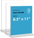 newnewshow 8.5x11 Acrylic Sign Holder 3 Pack Vertical Double-Sided Display (Optional 8.5x11 8.5x5.5 5x7 Horizontal and Vertical)