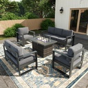 5 Piece Modern Aluminum Patio Furniture Set with Fire Pit Table, Outdoor Patio Sectional Conversation Metal Seating Sets with Olefin Cushion
