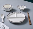 Weight Management Tableware - Adult Compartment Plate 6 Piece Cutlery Set with Bowl and Mug Serving Portion Control Ceramics Dinner Plate, Dishwasher Washable, Bpa Free (Color : 8inch Plate Set-B)