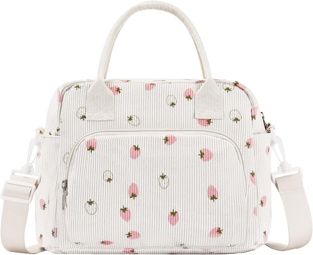 Lunch Bag Women Lunch Box for Women Adult Cute Insulated Lunch Bag Lager Cooler Lunch Tote Bags for Work Picnic (Beige-Light Strawberry)