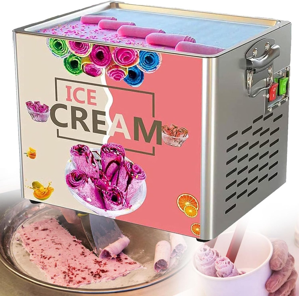 330W Commercial Rolled Ice Cream Maker Machine, 30x25cm Rolling Ice Maker for Yogurt Ice Cream, Stainless Steel Stir-Fried Maker