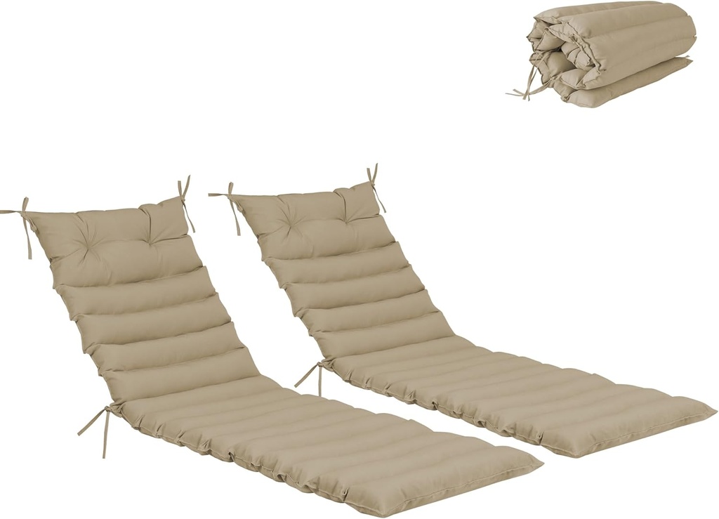 Only choice Chaise Lounge Cushions Replacement Waterproof Outdoor Lounge Chair Cushion with Ties for Garden Lawn Pool Patio Furniture 73”L × 24”W (Beige)