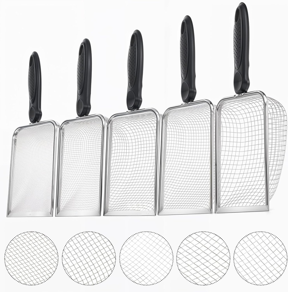 5pcs Soils Sifters Set for Gardening – Includes 2mm/2.8mm/3.8mm/4.3mm/5mm Garden Sifter for Soil, Handheld Compost Sifter for Dirt，Rocks, Heavy-Duty Shovel for Soil, Compost Sifting