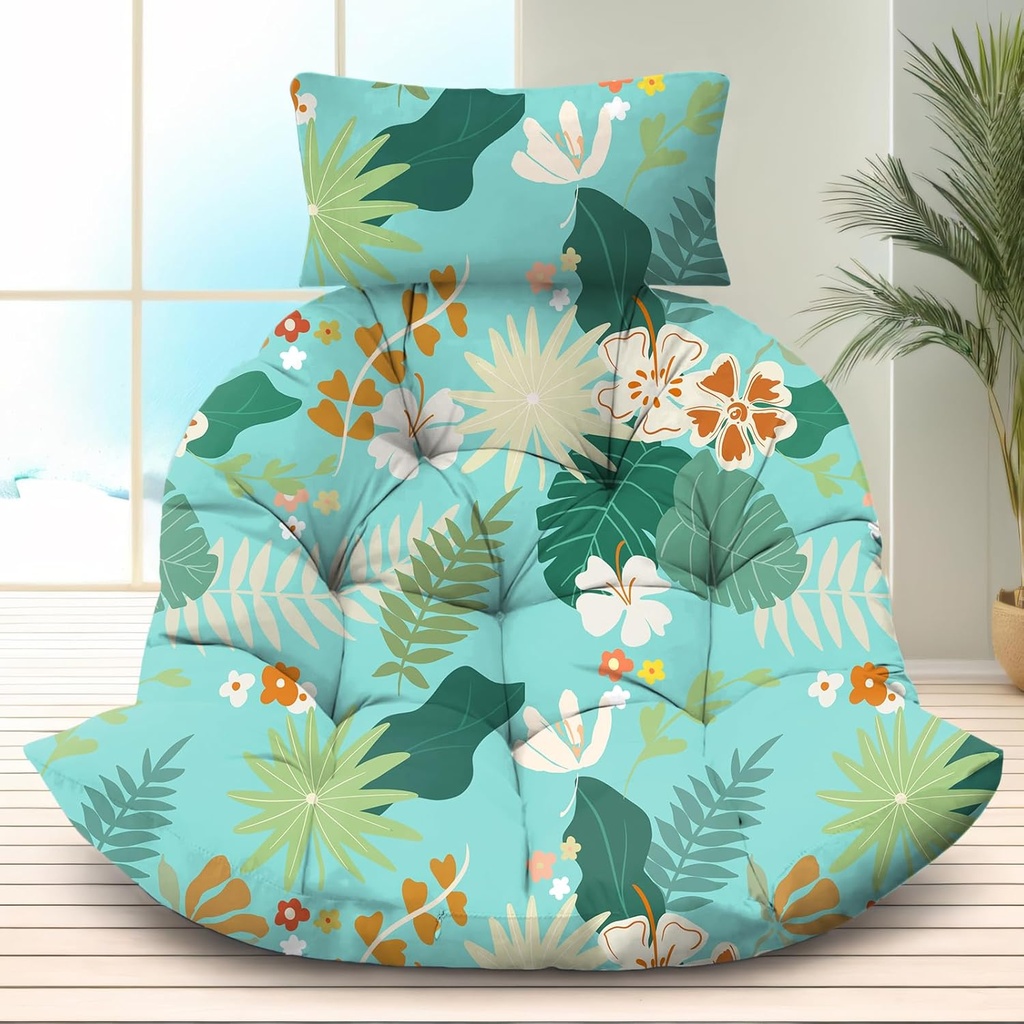 Outdoor Egg Chair Cushion, Thick Chair Replacement Cushion, Hanging Egg Chair Cushion, U-Shaped Patio Cushions with Headrest Pillow for Outdoor Furniture 47x40x7 Inches (Green-Yellow Leaves)