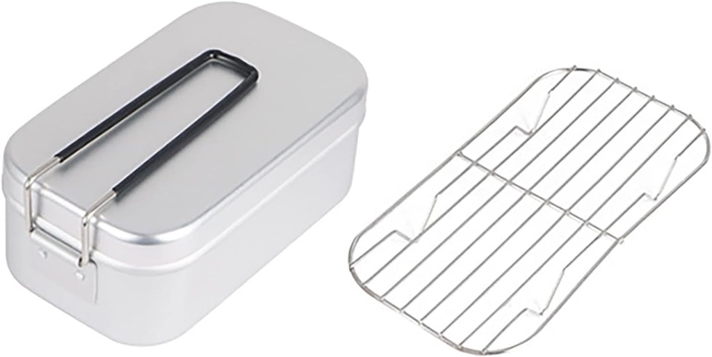 Bento Box Set, Stainless Steel Food Container Portable Lunch Box with Folding Handle & Lid for Camping Working Outdoor Picnics (grey)