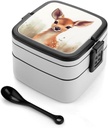 Cute Deer Bento Box, Reusable Double Layer Lunch Box with Handle & Dividers, 1000ml Leakproof Lunch Container for Office, Picnic, Travel