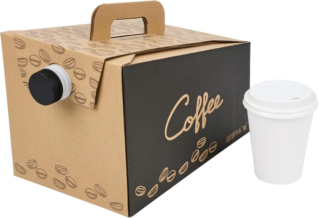Restaurantware 12 Cup 96 Ounce Disposable Coffee Carrier, 10 Insulated Coffee Take Out Containers - Built-In Handle, Portable Design, Kraft With Black Paper Coffee To Go Boxes