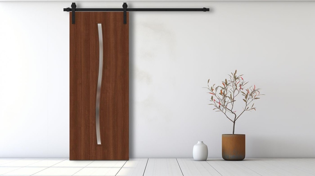 SARTODOORS Interior Modern Barn Door 30 x 80 inches | Basic 3002 Walnut | 6.6FT Rail Track Heavy Hardware Set | Solid Panel Interior Doors