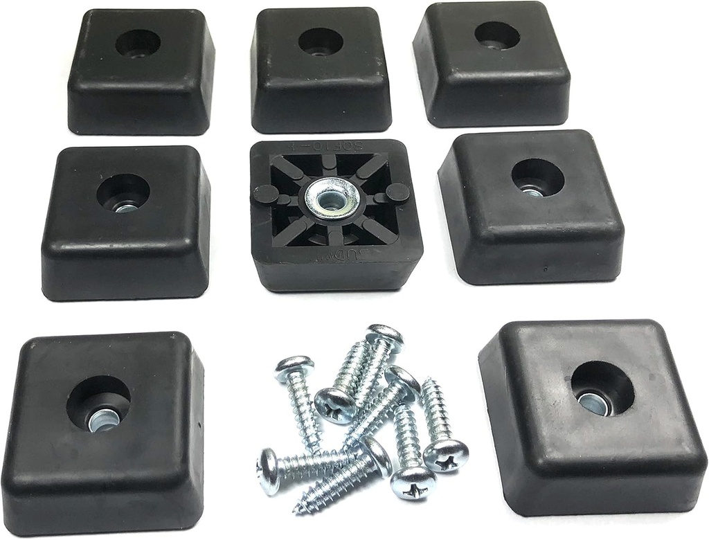 8 Large Square Rubber Feet Foot Bumpers w/Stainless Screws - .590 H X 1.500 W - Made in USA - Heavy Duty, Non Marking for Furniture, Tables, Chairs, Desks, Benches, Sofas, Chests, & Other Items.