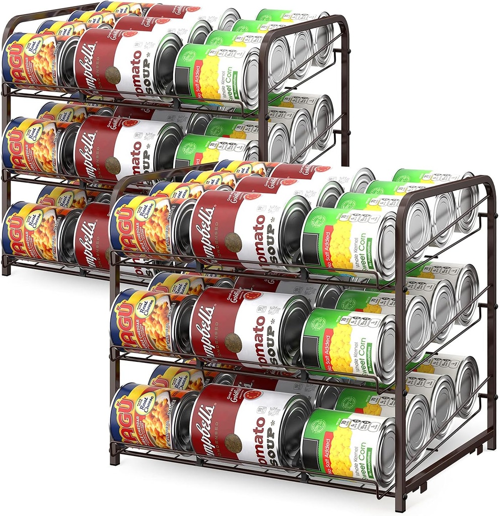 Vrisa Can Organizer Stackable Can Dispenser for Food Storage Can Rack Organizer for Pantry Cabinet Countertop Holds Up to 72 Cans Rustic Brown 2 Pack