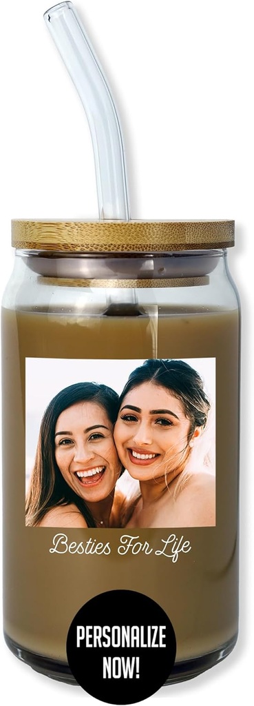 Personalized 16oz Printed Photo Picture Can Drinking Glass – Birthday Gifts for Women Friendship, Best Friend Gift Ideas, Girls Trip Gift Mother's Day, Fun Gifts for Friends Female Sister, Cute Cup