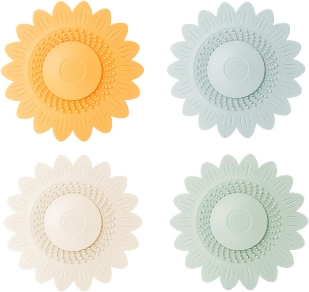 Hair Catcher Shower Drain Cover Silicone Drain Plug Drain Protector Hair Stopper for Kitchen Bathroom Laundry Bathtub Sink, 4 Pack