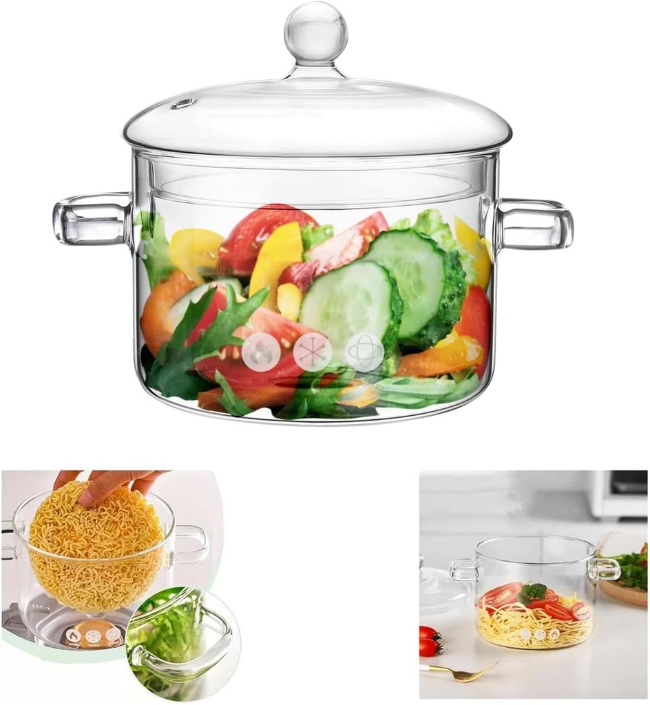 1.9L/64 fl. oz. Clear Glass Pot with Lid Saucepan Heat Resistant Glass Stove and Pan with Lid Soup, Milk, Baby Food, Pasta