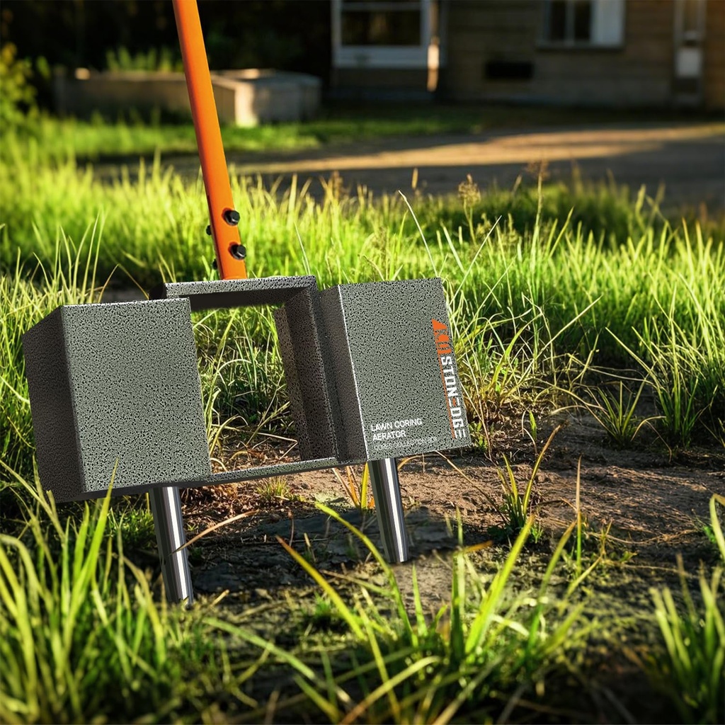 Manual Lawn Coring Aerator Tool Pulling Plugs Collect Box Compacted Soil Improve Garden Yard Loosening Grass Aeration, 4 Replaceable Tines