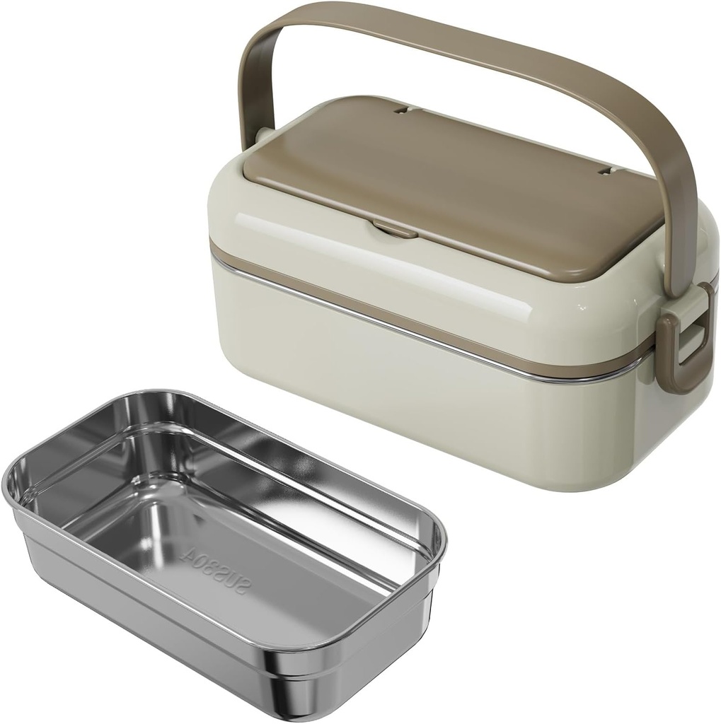 Bento Box Adult Lunch Box, 2-Layer All-in-One Bento Box with Cutlery Food Container, Removable and Dishwasher Safe, Suitable for Camping, Work, etc.