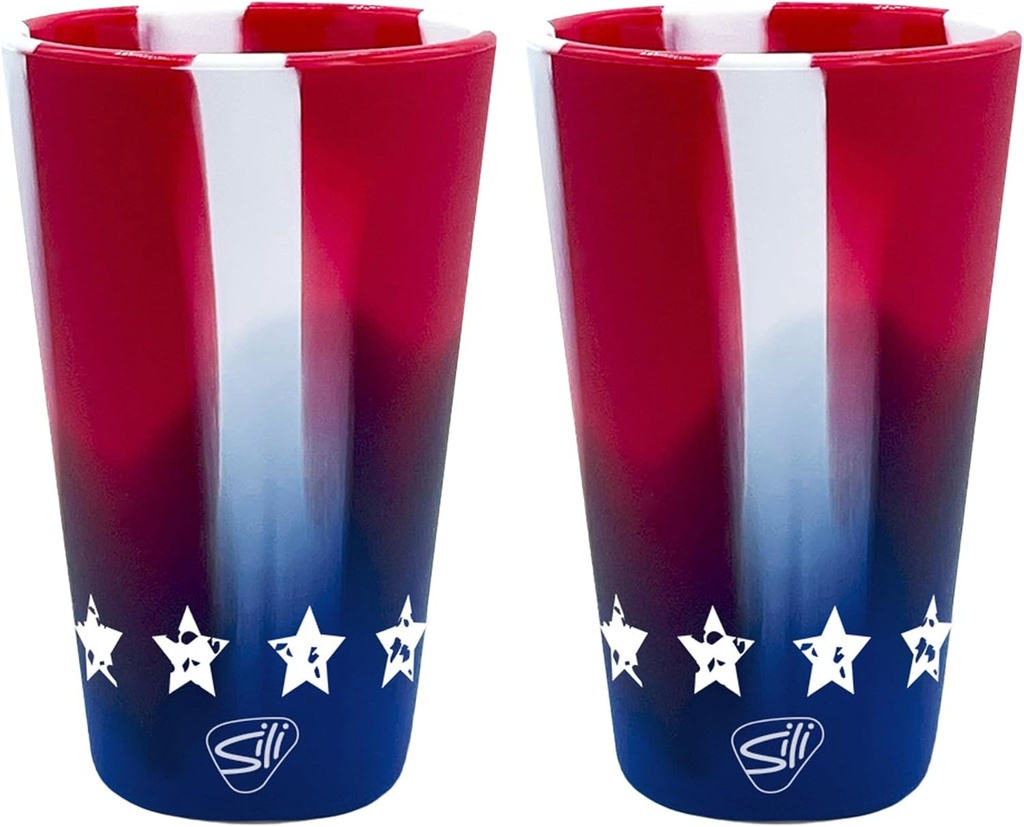 Silipint: Pint Glasses 16oz: 2 Pack - Stars & Stripes - Silicone Unbreakable Cups, Hot & Cold Drinks, Dishwasher-Microwave-Freezer-Oven Safe, USA Made