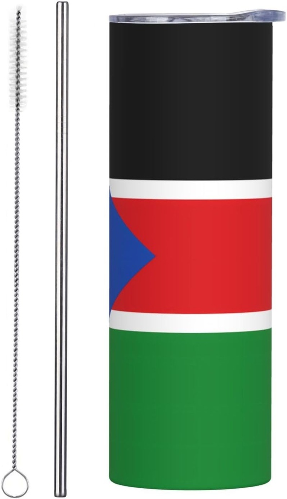 20ozFlag of South Sudan stainless steel straw lid cup, double-layer stainless steel, can be drunk directly or with a straw