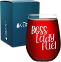 Boss Lady Fuel 17 oz Stemless Wine Glass Funny Unique Gift Idea for Women, Mom, Sister, Wife, Girlfriend and Best Friend