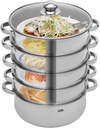 5 Tier Thick-bottomed Stainless Steel Steamer Pot Food Steamer, 26.1cm/10.27in Steamer Pot with Tempered Glass Lid Cooking Multipurpose Cookware for Vegetable, tamale,Dumpling, egg