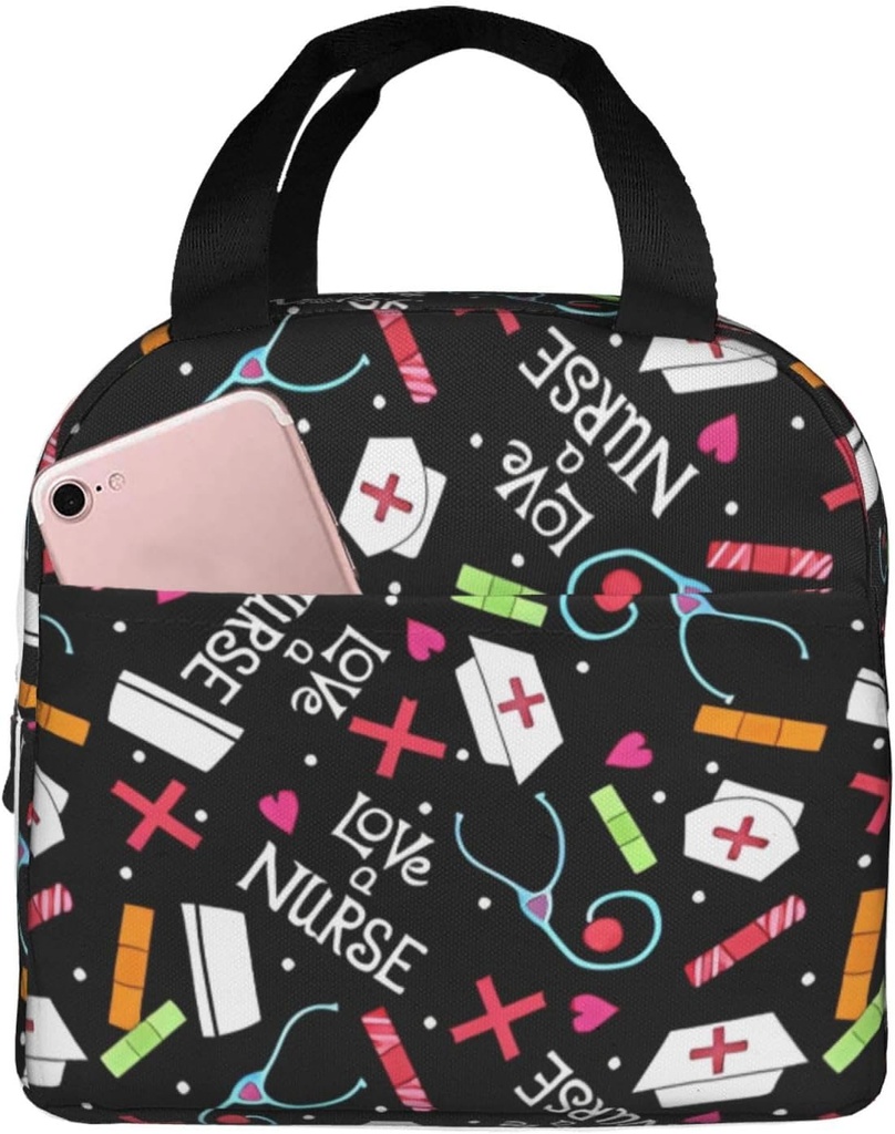 Nurse Lunch Box for Women Men Adults, Reusable Nurse Tote Bag Portable Insulated Lunch Bag for Work Picnic Camping