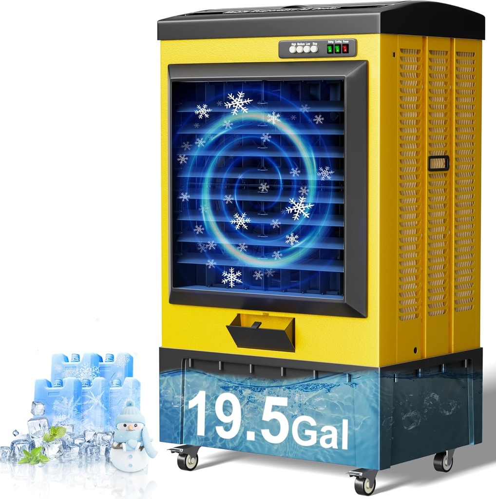 MEPTY 50IN Portable Swamp Cooler, 6550CFM Evaporative Air Cooler, 19.5Gal Tank with Continuous Auto Fill, 120°Oscillation, 3Speed Evaporative Cooler for Outdoor Patio, Garage, Factory Use