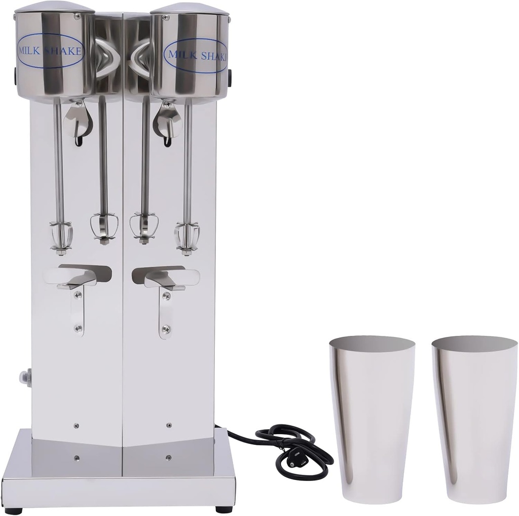 Milk Shaker Machine Double Head, 110V Commercial Stainless Steel Milk Shaking Machine, Electric Milkshake Maker with 2Pcs 800ml Cups, Speed Adjustable