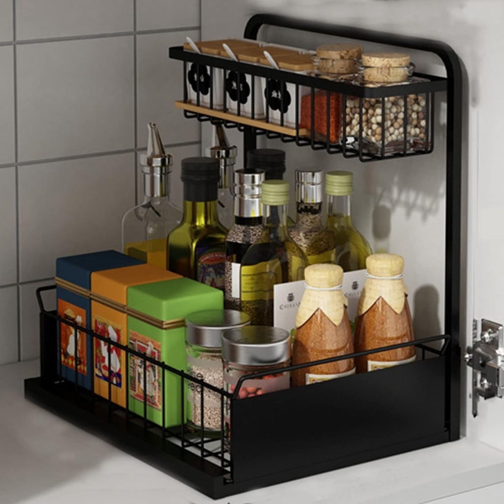 Under Sink Organizers,Kitchen Cabinet Organization,Metal Vertical Plate Dish HolderMultifunctional Storage Rack Under The Kitchen Bathroom Sink(Black)