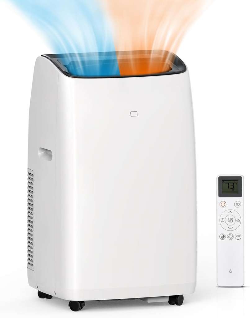 GarveeHome 14000BTU Dual Hose Inverter Portable Air Conditioner, Cooler, Heater, Dehumidifier & Fan w Remote Control, Floor AC Unit Sleep Mode 42db, 24H Timer, Cool Room up to 750 Sq Ft w Window Kit