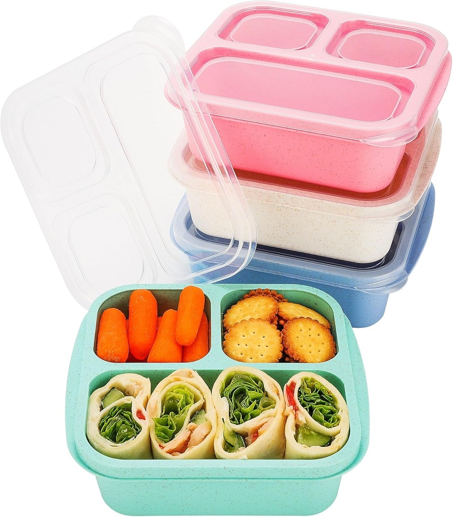 Lunchable Container for Kids and Adults, Snack Containers Bento Snack Boxes 3-Compartment Food Containers for School, Work and Travel, Meal Prep Containers Reusable Bento Box for Kids 4 Pack