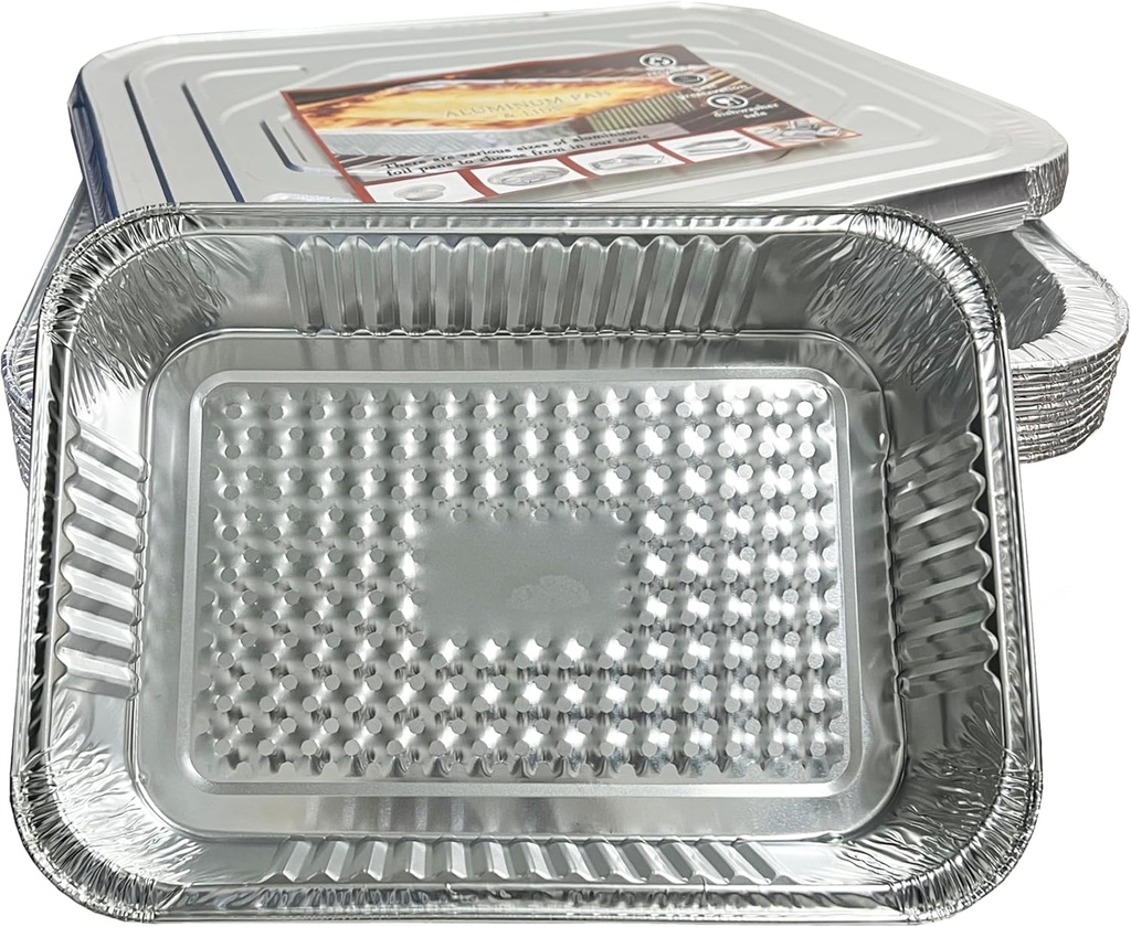 [10 Pack] 14.5"x10.6" Disposable Aluminum Foil Pans with Lids – Large Baking Trays for Cooking, Grilling, Roasting, and Food Storage