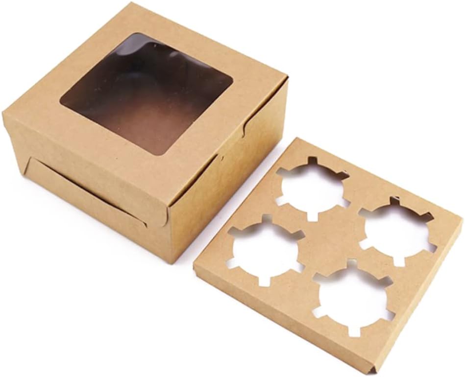 Unomor 10pcs Cavity Kraft Paper Cupcake Boxes Dessert Containers for Standard Jumbo for Parties Weddings and Home Bakeries Easy to Use Carry