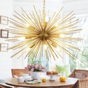 Modern Sputnik Chandelier Vintage 9-Lights Luxury Starburst Golden Chandelier Light Fixture 29“ Gold Solid Metal Sputnik Chandeliers for Dining Room, Kitchen, Bedroom, Living Room, Foyer, E12