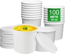 Disposable Paper Soup Cups - 100 Sets 16oz Small To Go Soup Bowls with Vented Lids - Hot & Cold Friendly - Take Out Food Storage Containers for Dining, Catering, Events and Party