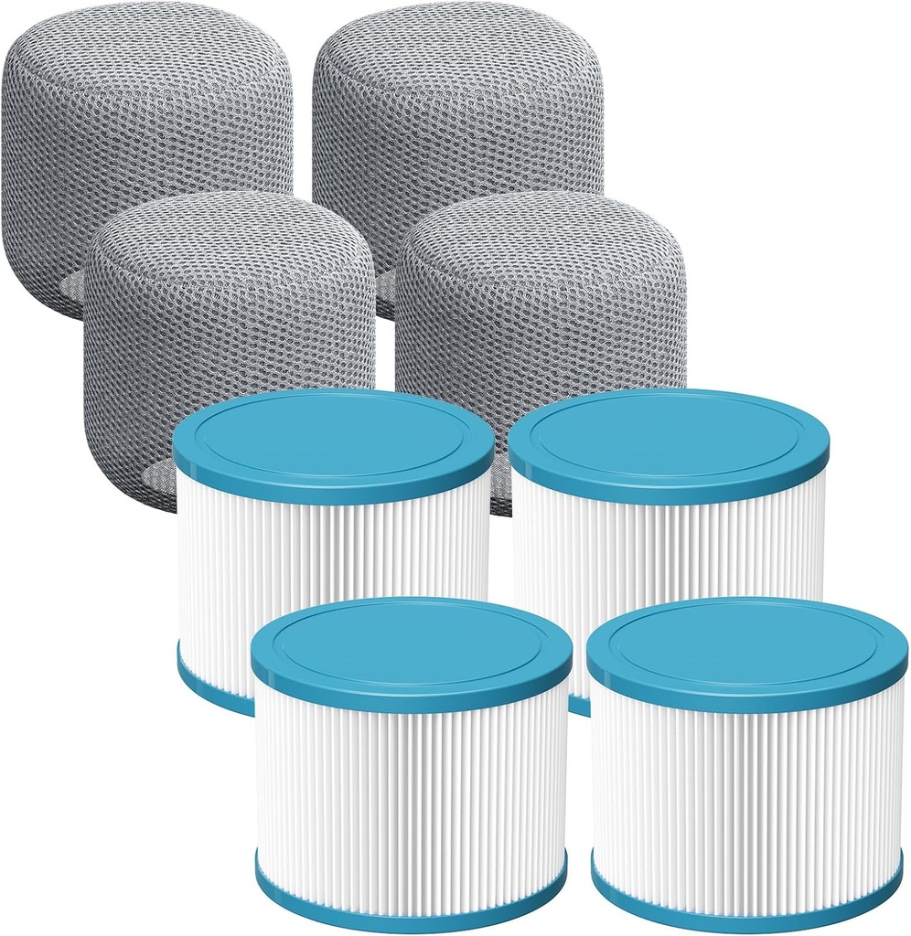 Hot Tub Filter Compatible with All RELXTIME Hot Tub, Pool Filters, Spa Filter Replacement, Filter Cartridges for Inflatable Hot Tubs Filtration, 4 Filter + 4 Filter Covers